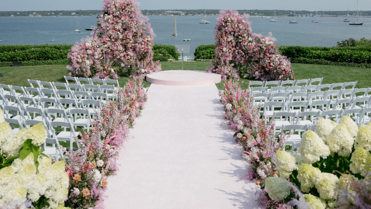 Martha's Vineyard oceanfront wedding ceremony. Designed by Rafanelli Events.